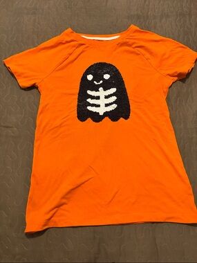Cat & jack Orange Short Sleeve Tee with Black & White Ghost Motif XL (14/16)